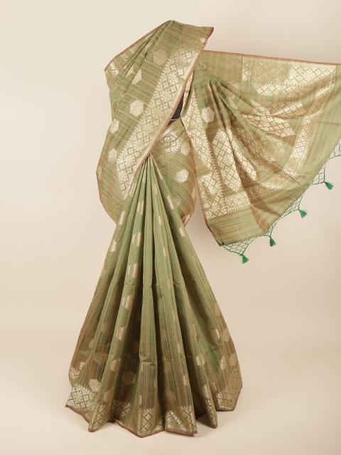 

Pothys Green & Gold-Toned Woven Design Zari Saree