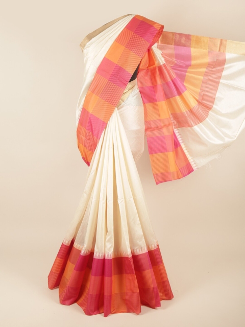 

Pothys Off White & Fuchsia Pink Solid Jute Cotton Saree