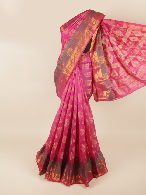 

Pothys Pink & Gold-Toned Ethnic Motifs Zari Saree