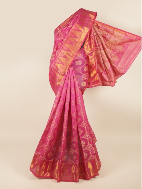 

Pothys Magenta Pink & Golden Ethnic Motifs Zari Saree