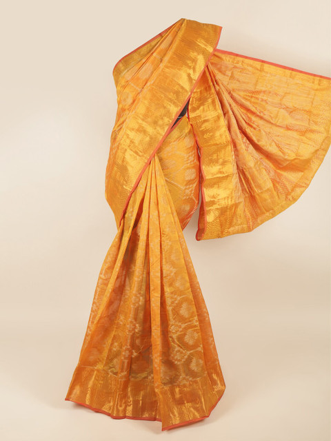 

Pothys Mustard Yellow & Golden Ethnic Motifs Zari Saree