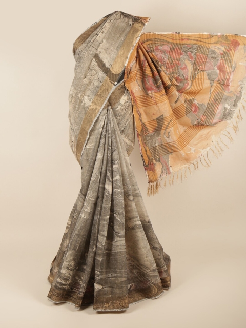 

Pothys Grey & Orange Jute Cotton Saree