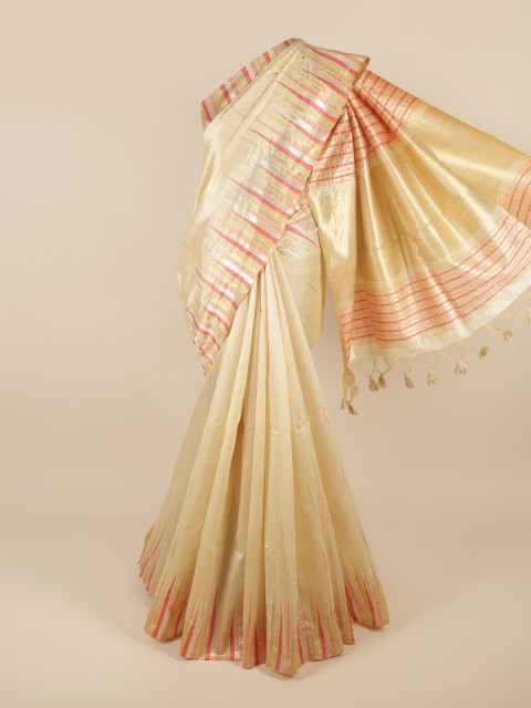 

Pothys Cream-Coloured & Red Zari Jute Cotton Saree