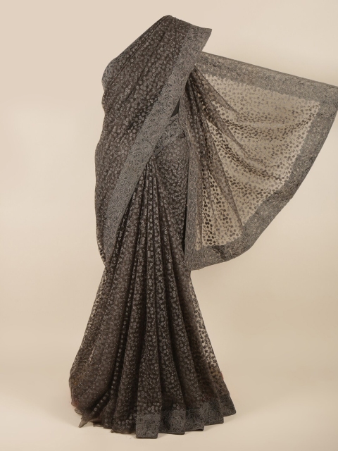 

Pothys Black & Grey Floral Net Saree