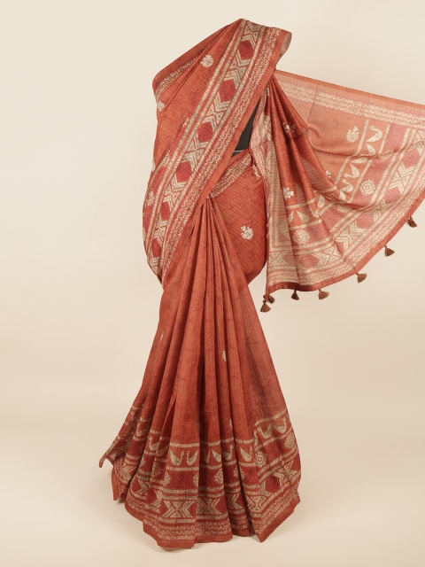 

Pothys Rust & Beige Ethnic Motifs Jute Cotton Saree