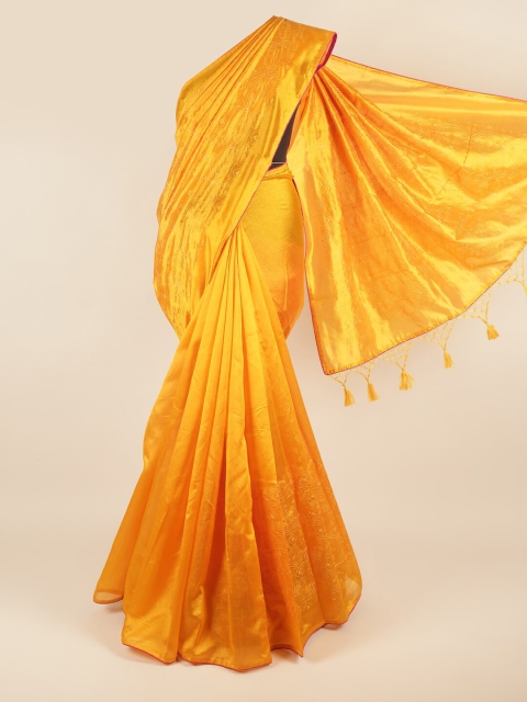 

Pothys Mustard Yellow Ethnic Motifs Embroidered Art Silk Saree