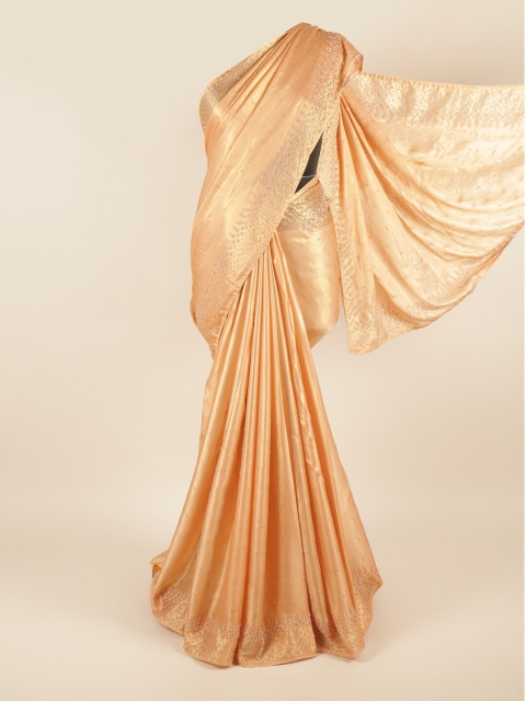 

Pothys Peach-Coloured & Pink Embellished Art Silk Saree