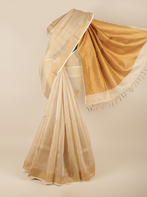 

Pothys Beige & Golden Solid Zari Jute Cotton Saree