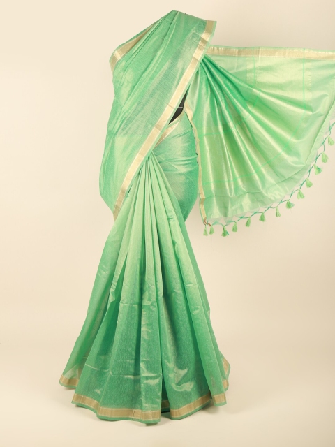 

Pothys Green & Gold-Toned Zari Jute Cotton Saree