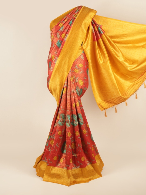 

Pothys Red & Mustard Yellow Ethnic Motifs Jute Silk Saree