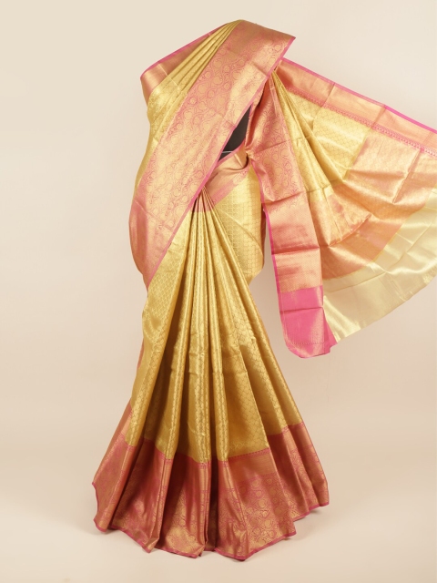 

Pothys Gold-Toned & Pink Ethnic Motifs Zari Tissue Saree