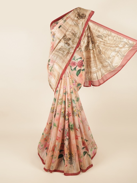 

Pothys Tan & Pink Floral Jute Cotton Saree