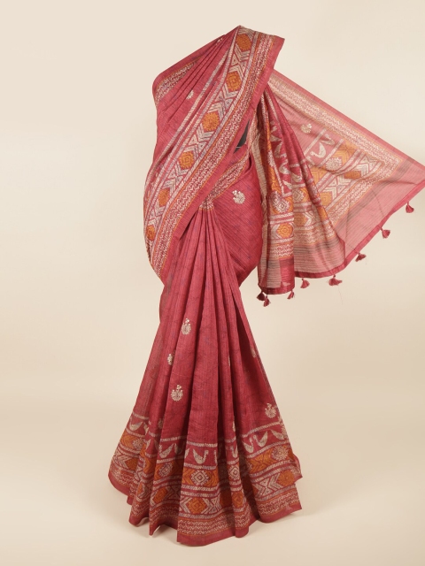 

Pothys Rust Pink & Beige Ethnic Motifs Jute Cotton Saree