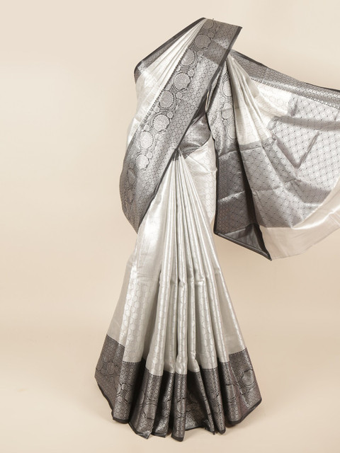 

Pothys Silver-Toned & Black Floral Tissue Saree