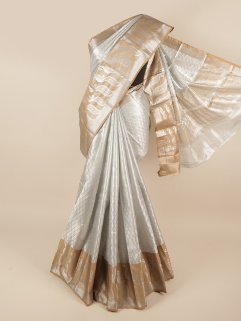 

Pothys Silver-Toned & Beige Ethnic Motifs Zari Tissue Saree