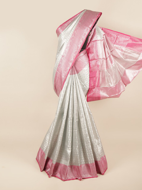 

Pothys Silver-Toned & Pink Woven Design Zari Tissue Saree