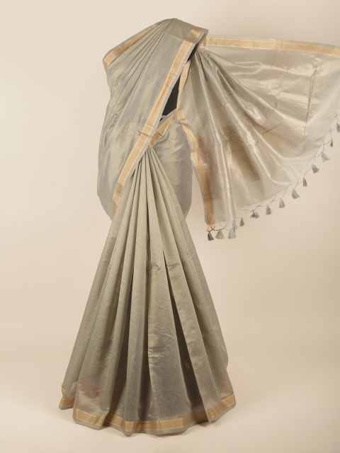 

Pothys Grey & Gold-Toned Zari Jute Cotton Saree