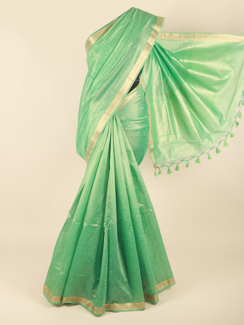 

Pothys Green & Gold-Toned Zari Jute Cotton Saree