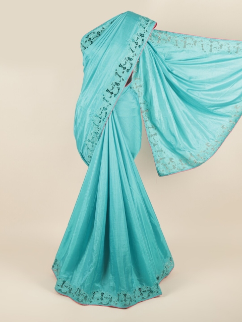 

Pothys Turquoise Blue Embroidered Art Silk Saree