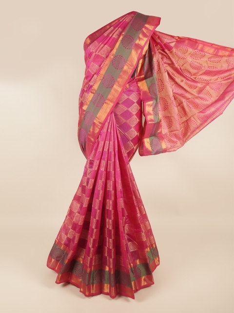 

Pothys Magenta & Gold-Toned Floral Zari Saree