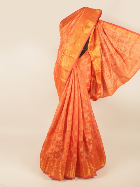 

Pothys Orange & Gold-Toned Ethnic Motifs Zari Saree