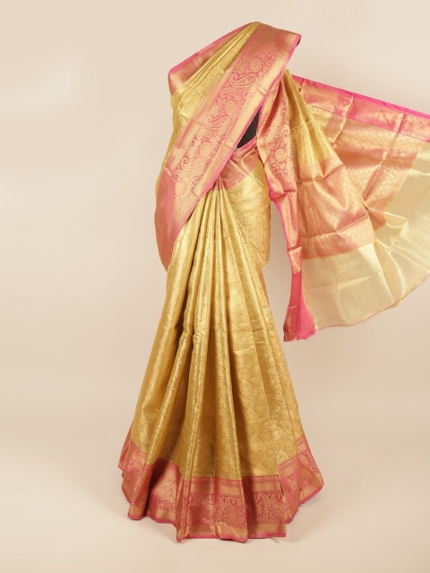 

Pothys Golden & Pink Ethnic Motifs Zari Tissue Saree, Gold