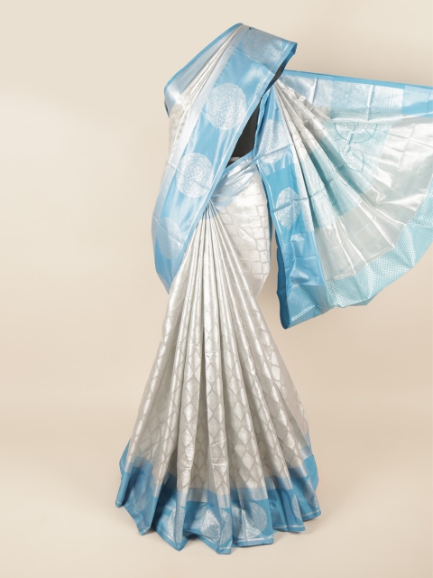 

Pothys Silver-Toned & Blue Ethnic Motifs Zari Tissue Saree