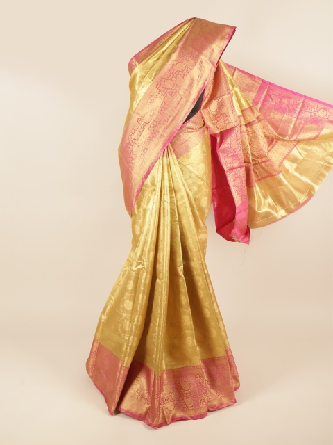 

Pothys Gold-Toned & Magenta Woven Design Zari Tissue Saree