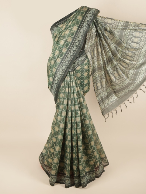 

Pothys Green & Beige Jute Cotton Printed Saree