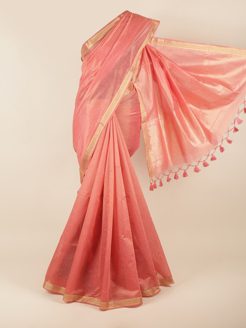 

Pothys Peach-Coloured & Gold-Toned Jute Cotton Saree