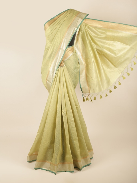 

Pothys Green & Silver Solid Jute Cotton Saree
