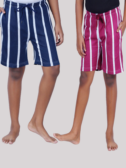 

SEYBIL Girls Pack Of 2 Striped Lounge Shorts, Grey melange