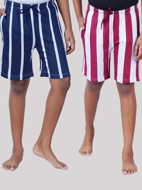 

SEYBIL Girls Pack of 2 Grey Melange & Pink Striped Lounge Shorts