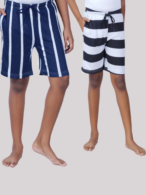

SEYBIL Girls Pack Of 2 Grey Melange & Blue Striped Lounge Shorts