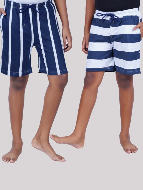 

SEYBIL Girls Grey Melange & Blue 2 Striped Lounge Shorts