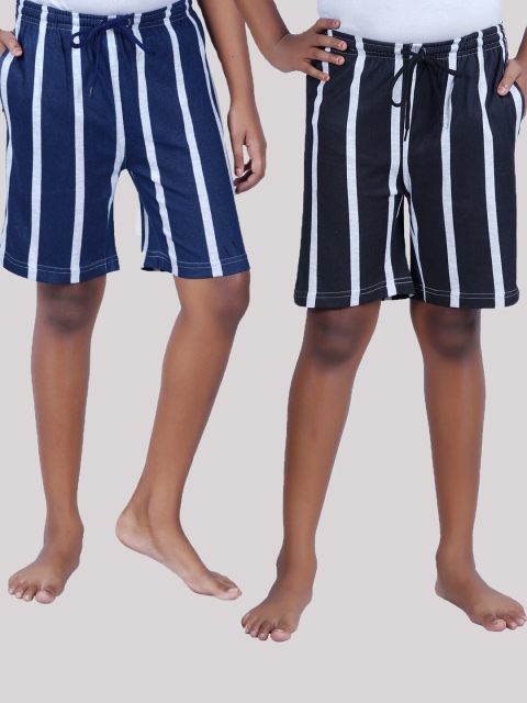 

SEYBIL Girls Pack Of 2 Grey & Navy Blue Striped Lounge Shorts