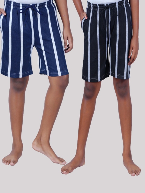 

SEYBIL Girls Navy Blue & Black 2 Striped Lounge Shorts
