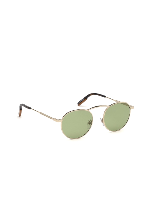 

Ermenegildo Zegna Men Green Lens & Gold-Toned Round Sunglasses with UV Protected Lens