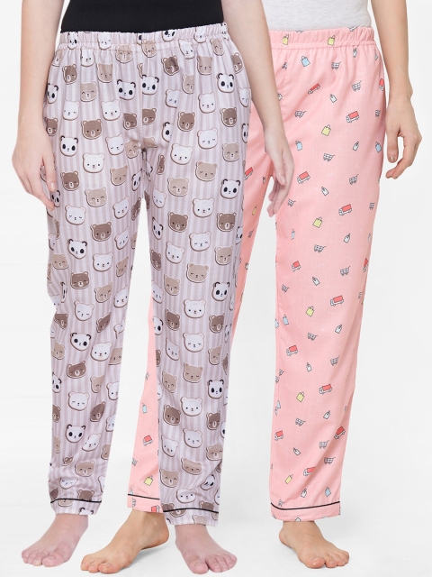 

FashionRack Women Pack Of 2 Printed Cotton Lounge Pants, Brown