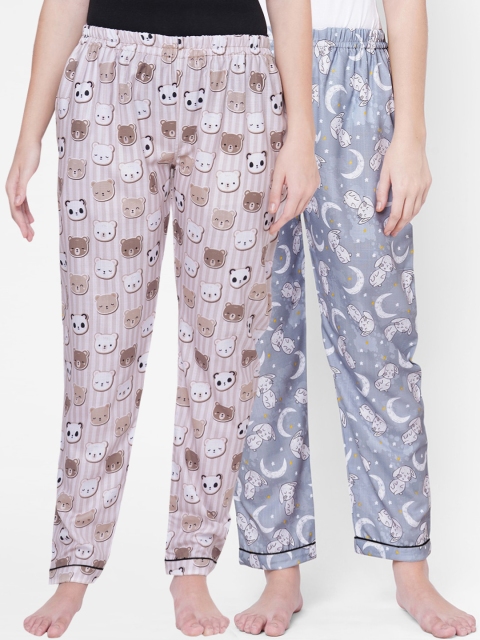 

FashionRack Women Brown & Grey Set of 2 Printed Cotton Lounge Pants