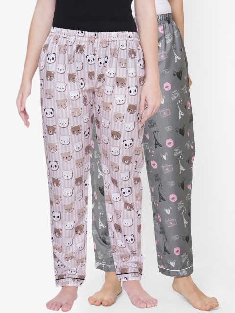 

FashionRack Women Pack of 2 Brown & Grey Printed Lounge Pants