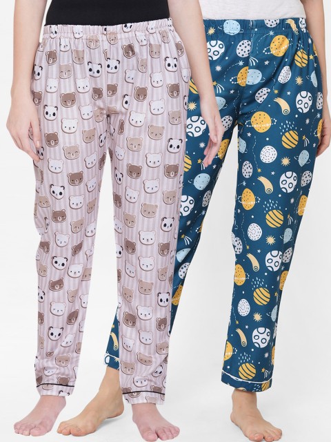 

FashionRack Woman Pack of 2 Brown & Navy Blue Printed Lounge Pants
