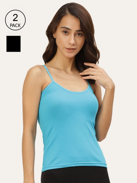 

Lady Lyka Women Pack Of 2 Solid Cotton Camisole, Blue