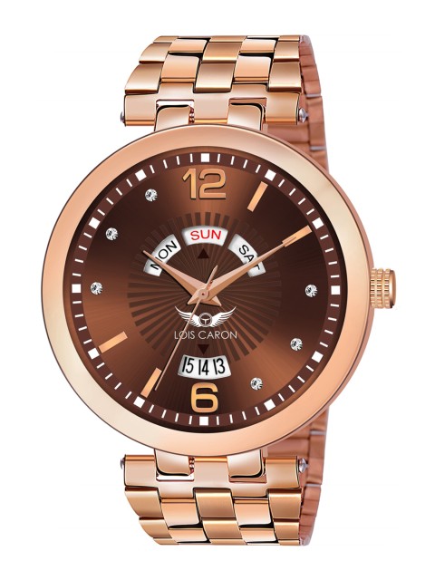 

LOIS CARON Men Brown Embellished Dial & Rose Gold-Plated Stainless Steel Bracelet Style Straps Analogue Watch