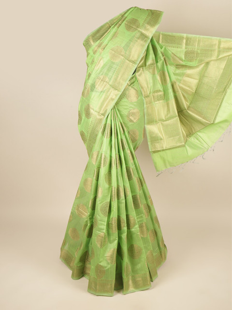 

Pothys Green & Gold-Toned Ethnic Motifs Zari Saree