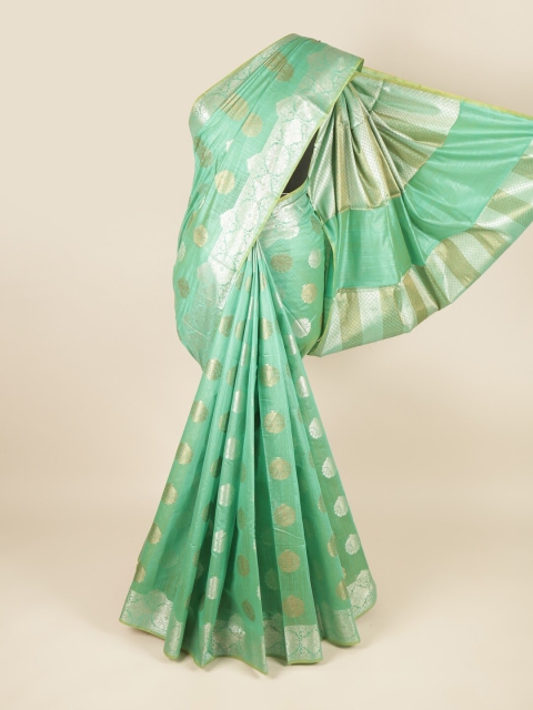 

Pothys Green & Gold-Toned Floral Zari Saree