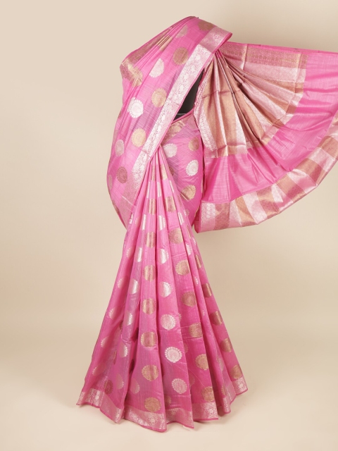 

Pothys Pink & Silver-Toned Ethnic Motifs Zari Saree