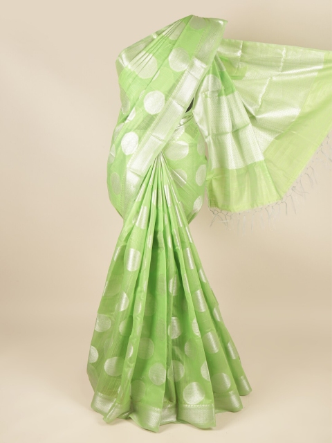 

Pothys Green & Silver-Toned Ethnic Motifs Saree