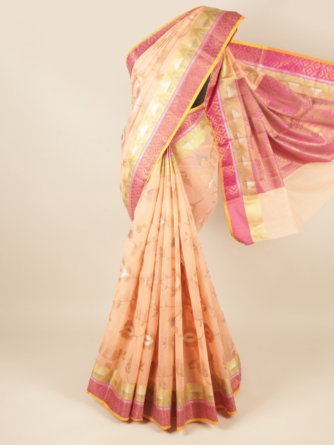 

Pothys Peach-Coloured & Gold-Toned Woven Design Saree