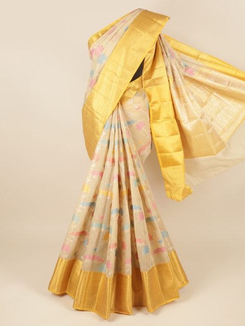 

Pothys Cream-Coloured & Blue Floral Zari Saree